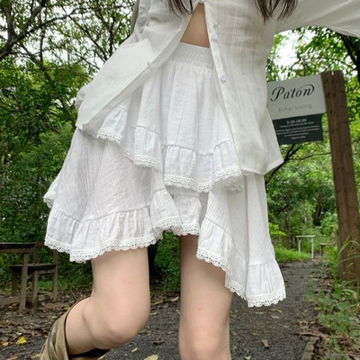 Mini sijonai moterims Asimetriško dizaino nėriniai Sweet Girlish Klasikiniai laisvi vasariniai Korėjietiško stiliaus mados kasdienis karštas išpardavimas