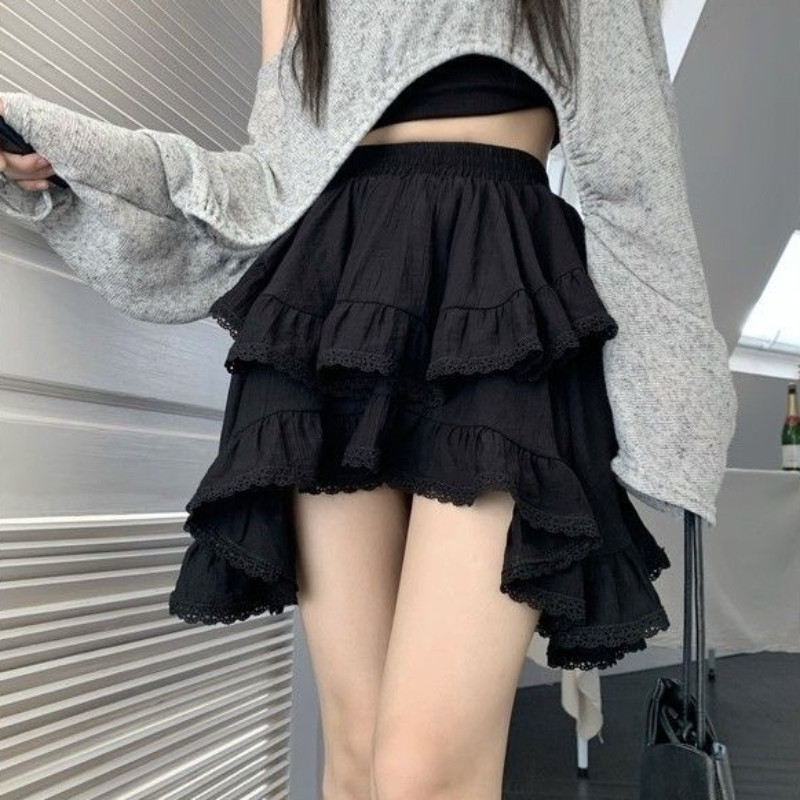 Mini sijonai moterims Asimetriško dizaino nėriniai Sweet Girlish Klasikiniai laisvi vasariniai Korėjietiško stiliaus mados kasdienis karštas išpardavimas