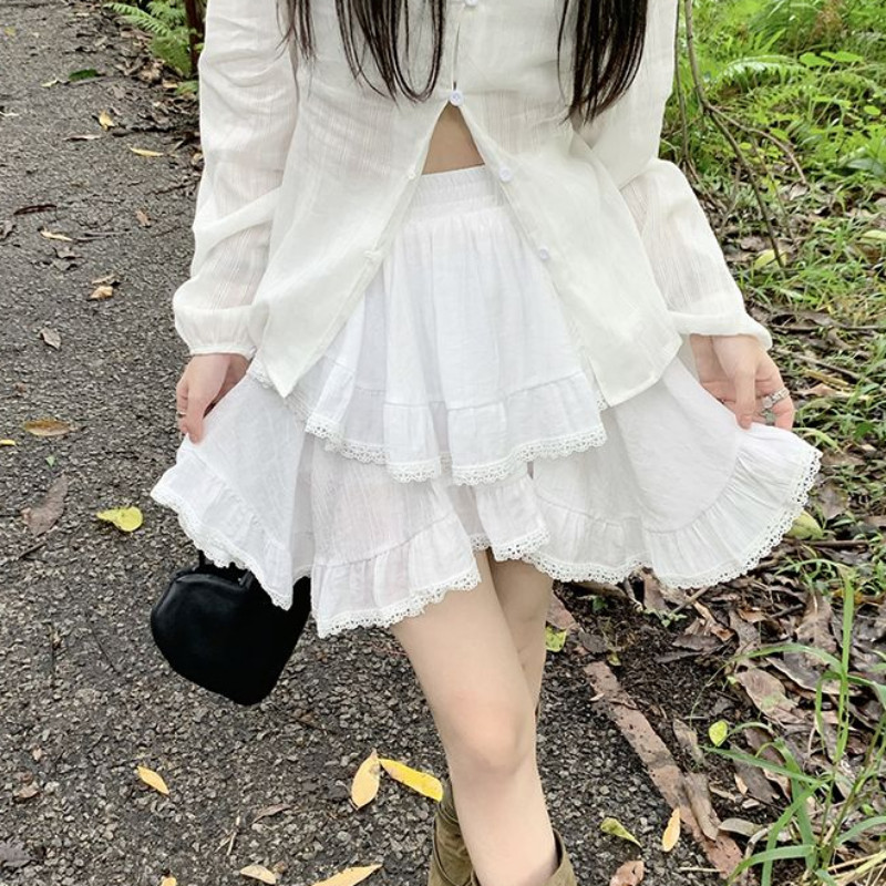 Mini sijonai moterims Asimetriško dizaino nėriniai Sweet Girlish Klasikiniai laisvi vasariniai Korėjietiško stiliaus mados kasdienis karštas išpardavimas