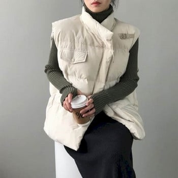 Γιλέκα για Γυναικεία μονόχρωμα γιλέκα με γιακά casual αμάνικα ζακέτες κορεατικού στυλ Vintage υπερμεγέθη μπουφάν για γυναικείες μπλούζες