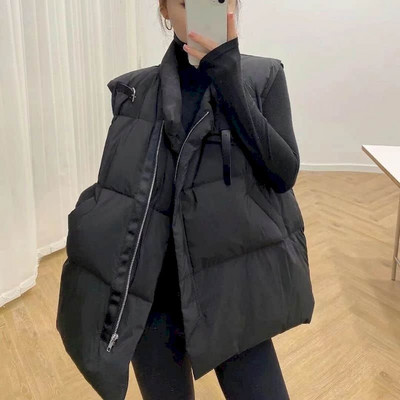 Moteriškos liemenės, tvirtos liemenės, stovinčios apykaklės, laisvalaikio megztiniai be rankovių Korėjietiško stiliaus vintažiniai negabaritinės striukės, skirtos moteriškoms viršūnėms