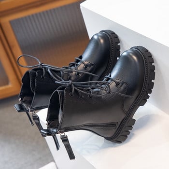 Черни памучни готини къси ботуши за момичета 2023 г. Страничен цип Неплъзгащи се прости обувки на принцеса Drop Shipping Детски модни ежедневни ботуши