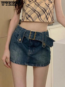 Fusta de blugi WTEMPO Fusta scurtă cu talie înaltă, cu design de vară, pentru femei