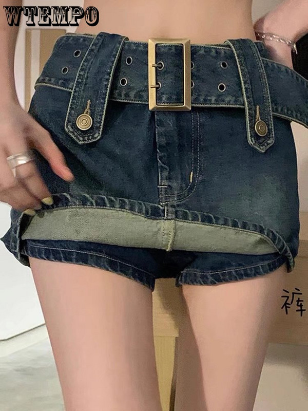 Fusta de blugi WTEMPO Fusta scurtă cu talie înaltă, cu design de vară, pentru femei