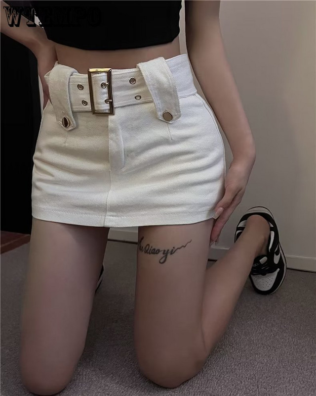 Fusta de blugi WTEMPO Fusta scurtă cu talie înaltă, cu design de vară, pentru femei