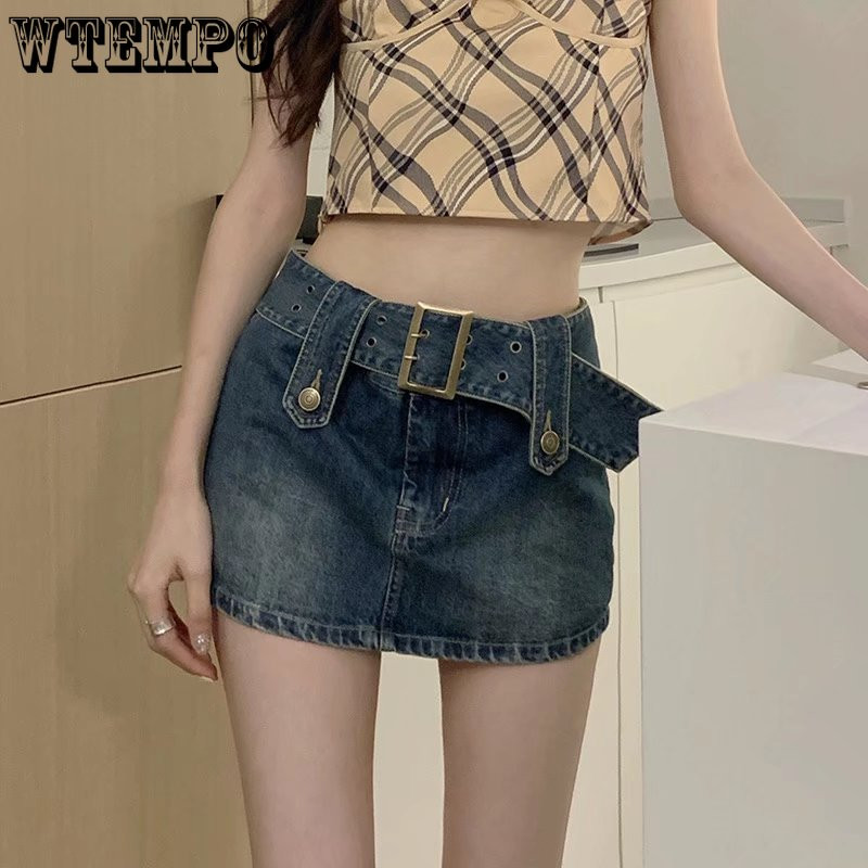 Fusta de blugi WTEMPO Fusta scurtă cu talie înaltă, cu design de vară, pentru femei