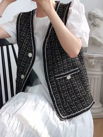 Zoki Japan Γυναικεία Γλυκό τουίντ γιλέκο Μόδα Φθινοπώρου Casual Κομψό Γιλέκο Σχέδιο Σακάκι Γραφείου Lady Loose V Neck Chic All Match Outwear
