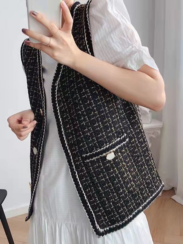 Zoki Japan Ženski slatki prsluk od tvida Modni jesenski, ležerni, elegantni prsluk Dizajn jakne za uredske dame, široki V izrez, elegantna odjeća za sve vrste