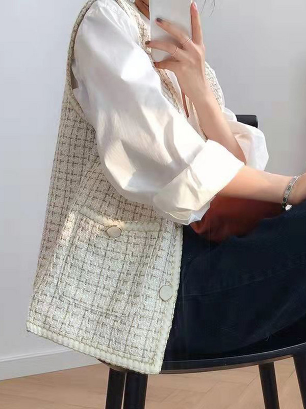 Zoki Japan Ženski slatki prsluk od tvida Modni jesenski, ležerni, elegantni prsluk Dizajn jakne za uredske dame, široki V izrez, elegantna odjeća za sve vrste