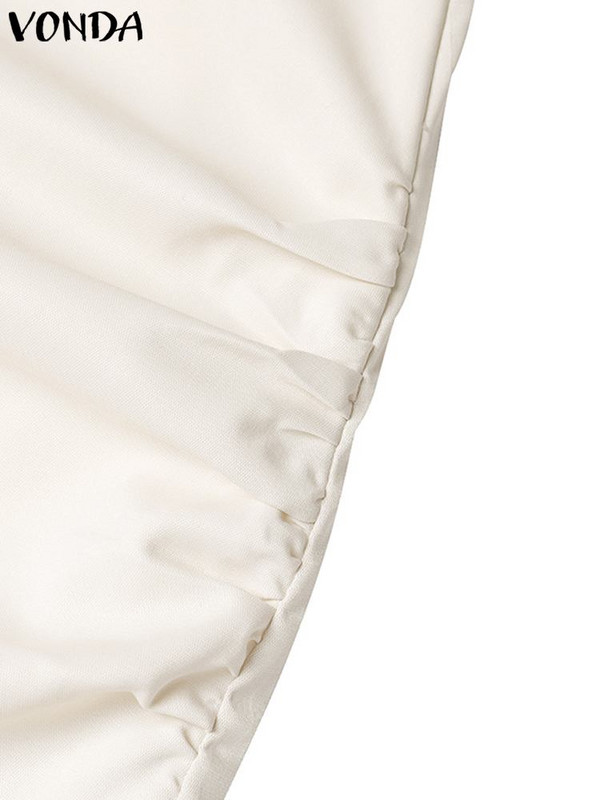 VONDA Fuste elegante de birou OL pentru femei 2023, la modă, cu talie înaltă, de culoare uni, din dantelă plisată, fuste midi, ocazional