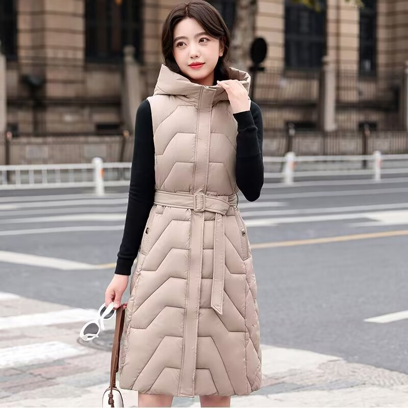 Γιλέκο μακρύ παλτό χειμωνιάτικο γυναικείο φουσκωτό γιλέκο νέο 2024 Κορεάτικη μόδα με κουκούλα φουσκωτό γιλέκο Γυναικείο αμάνικο μπουφάν