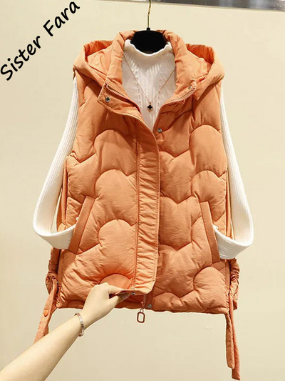 Ženski napuhani prsluk - Ženska puhasta jakna Ženski tanki prošiveni kaput bez rukava s kapuljačom i kapuljačom, zimski napuhan prsluk