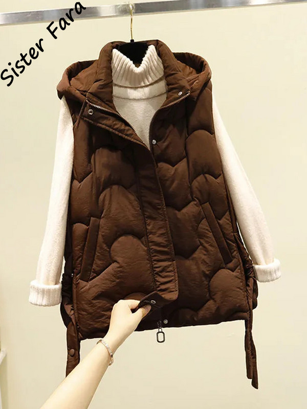 Ženski napuhani prsluk - Ženska puhasta jakna Ženski tanki prošiveni kaput bez rukava s kapuljačom i kapuljačom, zimski napuhan prsluk