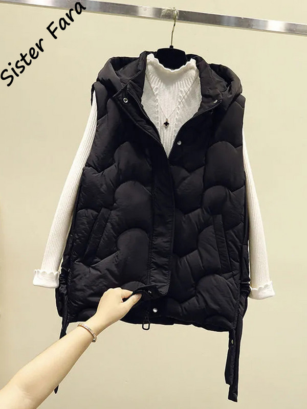 Ženski napuhani prsluk - Ženska puhasta jakna Ženski tanki prošiveni kaput bez rukava s kapuljačom i kapuljačom, zimski napuhan prsluk