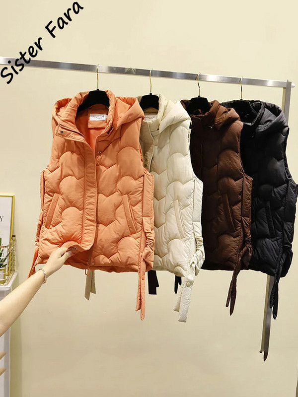 Ženski napuhani prsluk - Ženska puhasta jakna Ženski tanki prošiveni kaput bez rukava s kapuljačom i kapuljačom, zimski napuhan prsluk