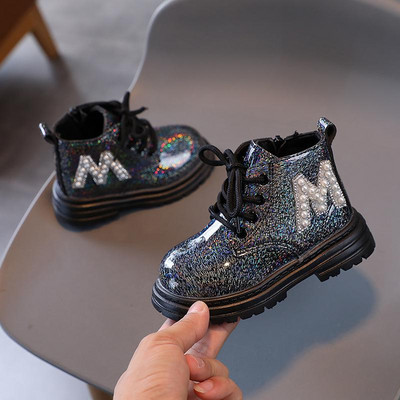 Mergaičių trumpi batai Nauji rudens žiemos blizgūs perlai Vienviečiai batai Maži berniukai Madingi kulkšnies batai Rožiniai Balti Juodi Batai Vaikiški batai