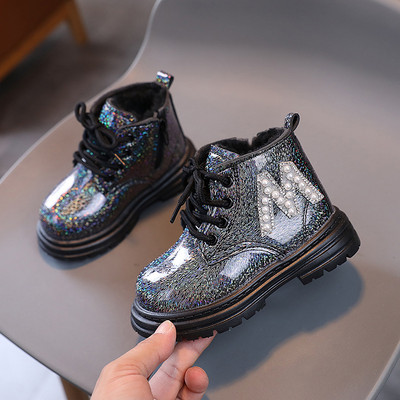 Mergaičių trumpi batai Nauji rudens žiemos blizgūs perlai Vienviečiai batai Maži berniukai Madingi kulkšnies batai Rožiniai Balti Juodi Batai Vaikiški batai