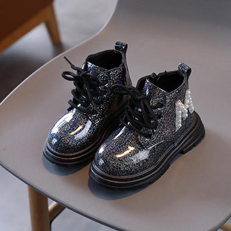 Mergaičių trumpi batai Nauji rudens žiemos blizgūs perlai Vienviečiai batai Maži berniukai Madingi kulkšnies batai Rožiniai Balti Juodi Batai Vaikiški batai