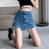 2023 m. Moteriška suknelė Džinsai Sijonas Suvarstomas Asimetriškas aukštu juosmeniu, plonas Y2K High Street laisvalaikio prašmatnus sijonas vakarėliui XS-5XL