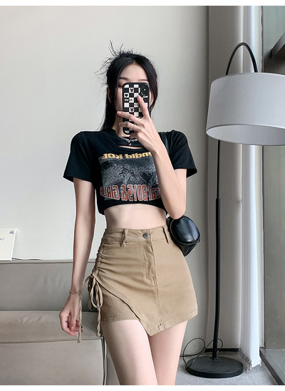 2023 m. Moteriška suknelė Džinsai Sijonas Suvarstomas Asimetriškas aukštu juosmeniu, plonas Y2K High Street laisvalaikio prašmatnus sijonas vakarėliui XS-5XL