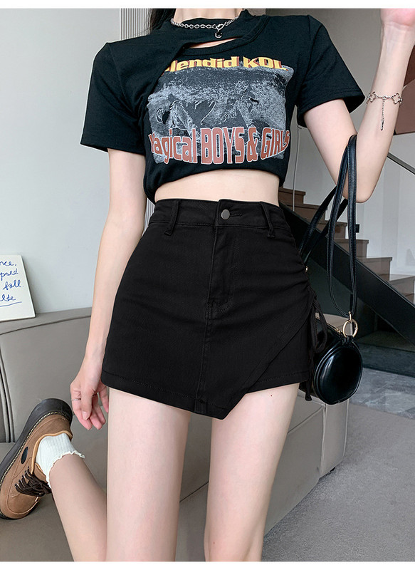 2023 m. Moteriška suknelė Džinsai Sijonas Suvarstomas Asimetriškas aukštu juosmeniu, plonas Y2K High Street laisvalaikio prašmatnus sijonas vakarėliui XS-5XL