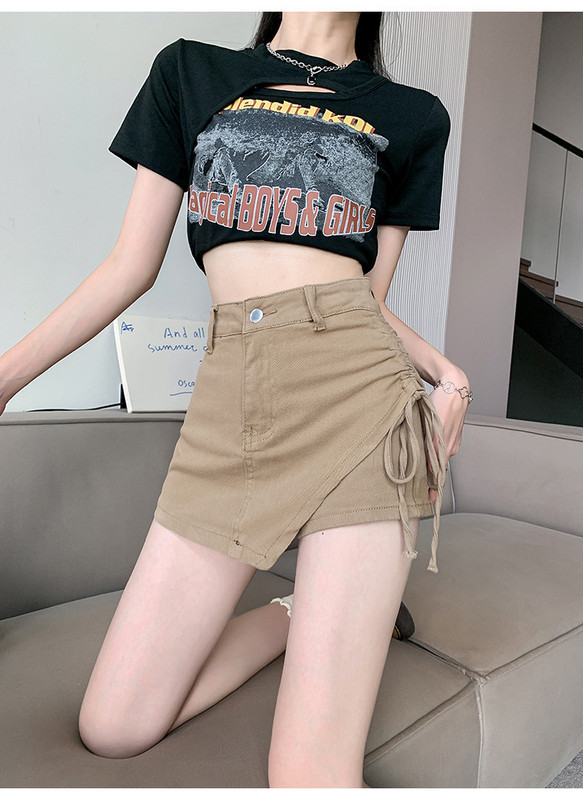 2023 m. Moteriška suknelė Džinsai Sijonas Suvarstomas Asimetriškas aukštu juosmeniu, plonas Y2K High Street laisvalaikio prašmatnus sijonas vakarėliui XS-5XL