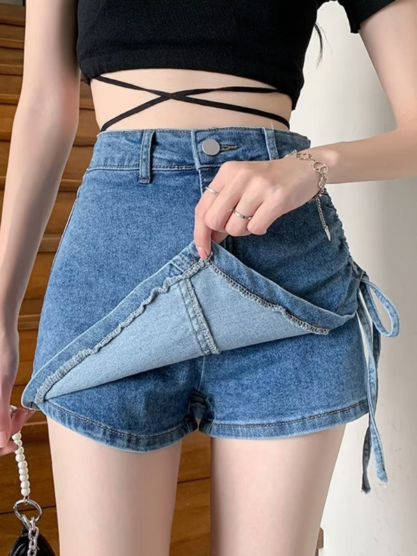 2023 m. Moteriška suknelė Džinsai Sijonas Suvarstomas Asimetriškas aukštu juosmeniu, plonas Y2K High Street laisvalaikio prašmatnus sijonas vakarėliui XS-5XL