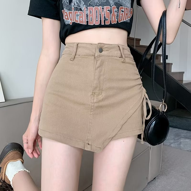 2023 m. Moteriška suknelė Džinsai Sijonas Suvarstomas Asimetriškas aukštu juosmeniu, plonas Y2K High Street laisvalaikio prašmatnus sijonas vakarėliui XS-5XL