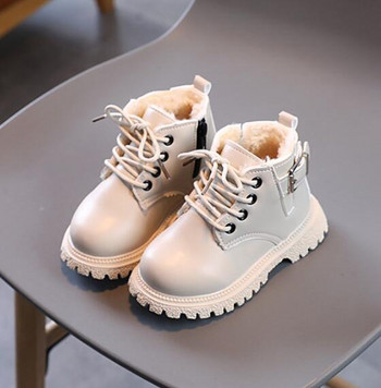 2022 Детски ежедневни обувки Есен Зима Сняг Ботуши за момчета Обувки Модни кожени меки противоплъзгащи ботуши за момичета Бебешки детски спортни обувки