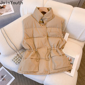 haine de iarnă vestă din bumbac cu puf pentru femei cu talie subțire vestă groasă pentru gâtul cu picioarele ocazional buzunar, rezervoare calde, haină Chalecos Para Mujer