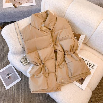 haine de iarnă vestă din bumbac cu puf pentru femei cu talie subțire vestă groasă pentru gâtul cu picioarele ocazional buzunar, rezervoare calde, haină Chalecos Para Mujer