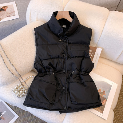 haine de iarnă vestă din bumbac cu puf pentru femei cu talie subțire vestă groasă pentru gâtul cu picioarele ocazional buzunar, rezervoare calde, haină Chalecos Para Mujer