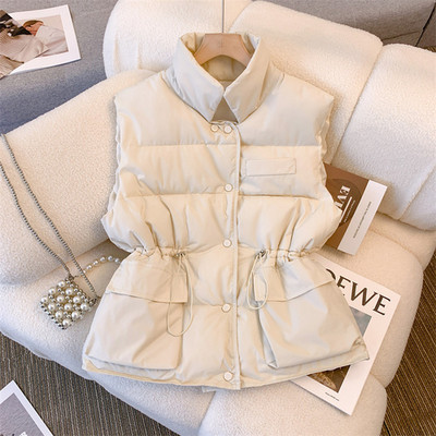 haine de iarnă vestă din bumbac cu puf pentru femei cu talie subțire vestă groasă pentru gâtul cu picioarele ocazional buzunar, rezervoare calde, haină Chalecos Para Mujer