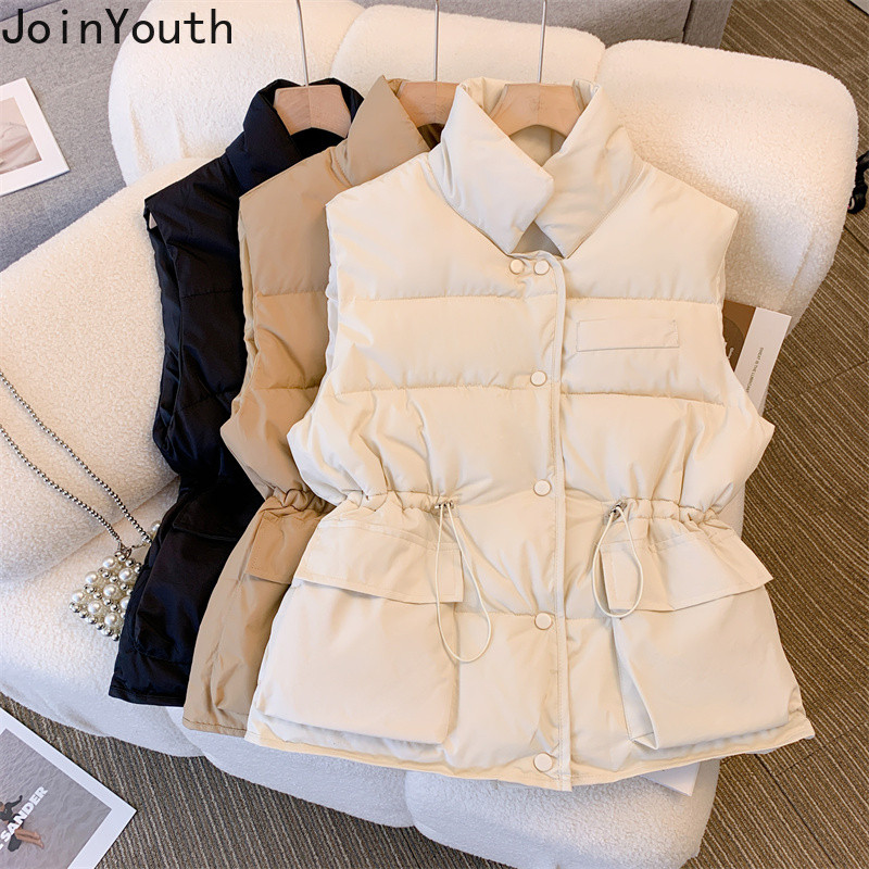 haine de iarnă vestă din bumbac cu puf pentru femei cu talie subțire vestă groasă pentru gâtul cu picioarele ocazional buzunar, rezervoare calde, haină Chalecos Para Mujer
