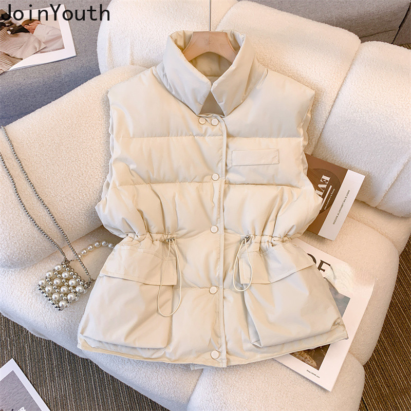 haine de iarnă vestă din bumbac cu puf pentru femei cu talie subțire vestă groasă pentru gâtul cu picioarele ocazional buzunar, rezervoare calde, haină Chalecos Para Mujer
