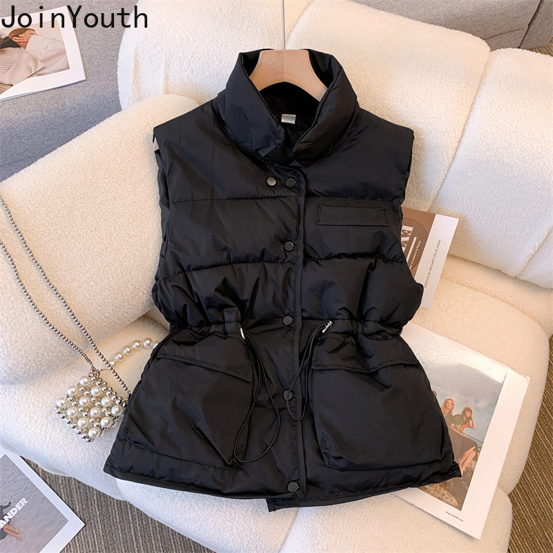 haine de iarnă vestă din bumbac cu puf pentru femei cu talie subțire vestă groasă pentru gâtul cu picioarele ocazional buzunar, rezervoare calde, haină Chalecos Para Mujer