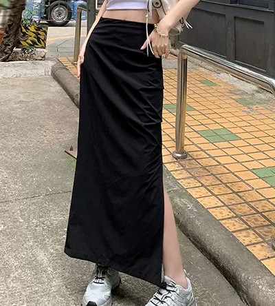 Suknje Ženske plisirane Bočne proreze Stil za plažu Odmor na moru Maxi američki stil High Street Aesthetic Ljetna sveučilišna moda Novo