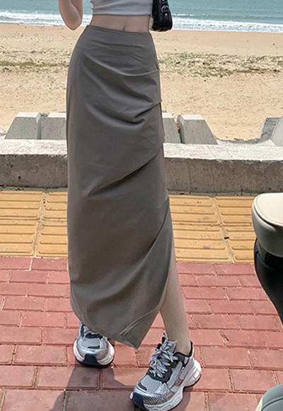 Suknje Ženske plisirane Bočne proreze Stil za plažu Odmor na moru Maxi američki stil High Street Aesthetic Ljetna sveučilišna moda Novo