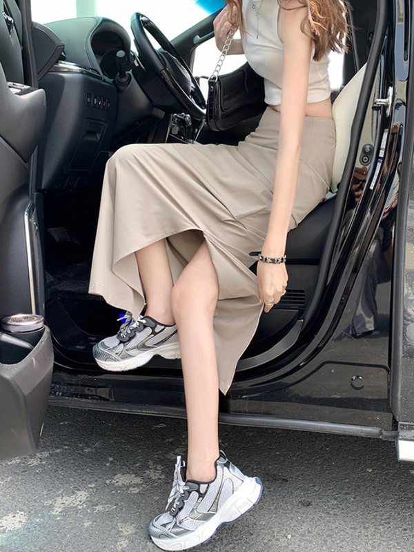 Suknje Ženske plisirane Bočne proreze Stil za plažu Odmor na moru Maxi američki stil High Street Aesthetic Ljetna sveučilišna moda Novo