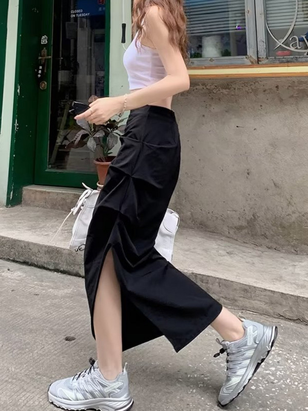 Suknje Ženske plisirane Bočne proreze Stil za plažu Odmor na moru Maxi američki stil High Street Aesthetic Ljetna sveučilišna moda Novo