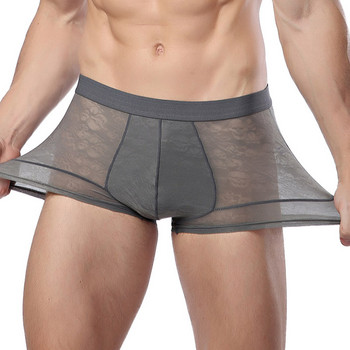 Ανδρικά σώβρακα See Through Boxers Σορτς Bulge Pouch Εσώρουχα Εσώρουχα Εσώρουχα Διχτυωτό Sheer Ice Silk Slip Homme