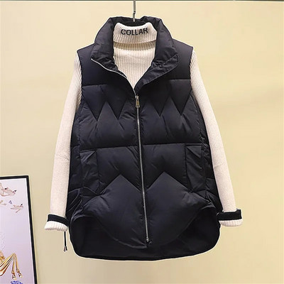 Korejski modni debeli pamučni prsluk Ženska ultralagana jesen-zima jakna bez rukava Ležerna topla parka s patentnim zatvaračem Chaleco jednobojni kaput