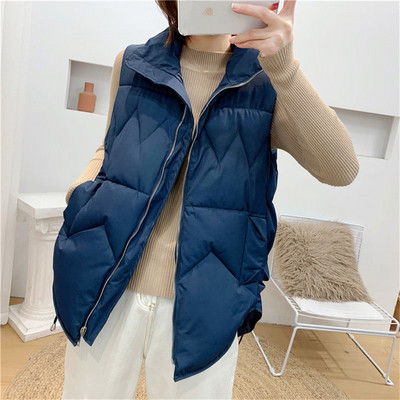 Korejski modni debeli pamučni prsluk Ženska ultralagana jesen-zima jakna bez rukava Ležerna topla parka s patentnim zatvaračem Chaleco jednobojni kaput