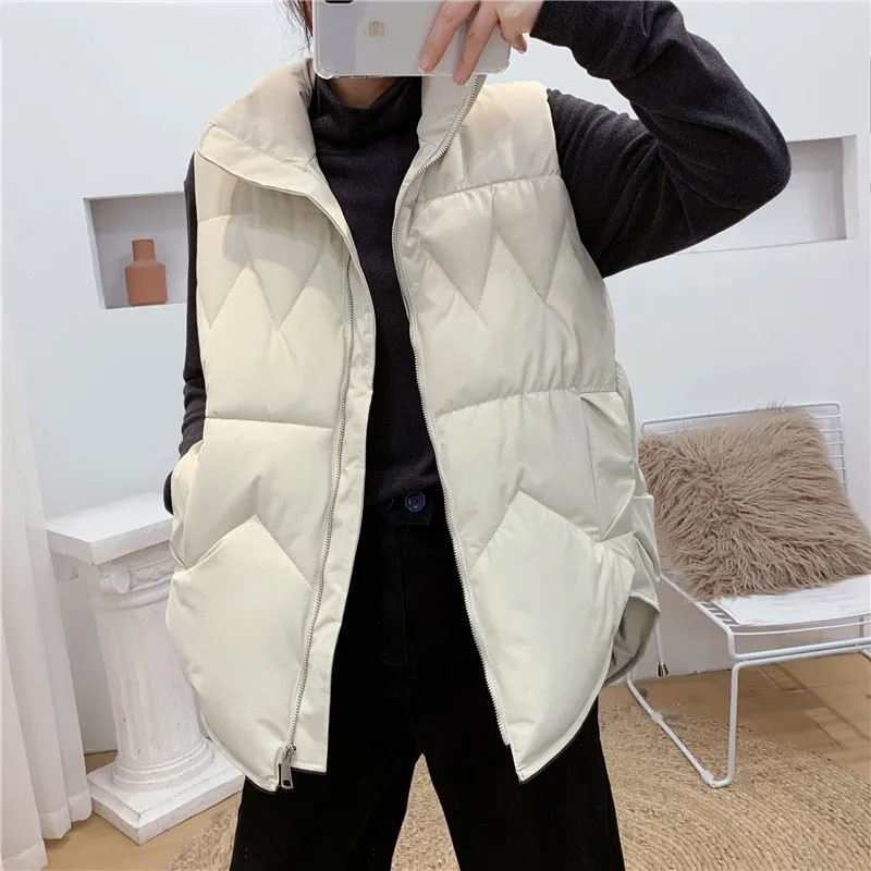 Korejski modni debeli pamučni prsluk Ženska ultralagana jesen-zima jakna bez rukava Ležerna topla parka s patentnim zatvaračem Chaleco jednobojni kaput