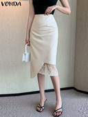 VONDA Sexy elegantné OL sukne 2023 Módne dámske vysoké pásové jednofarebné skladané čipkované patchworkové midi sukne ležérne puky
