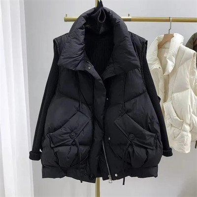 Ležerni široki prsluk Ženska modna vjetrootporna topla jakna bez rukava Pamuk Chaleco veliki džep, zimski debeli prsluk