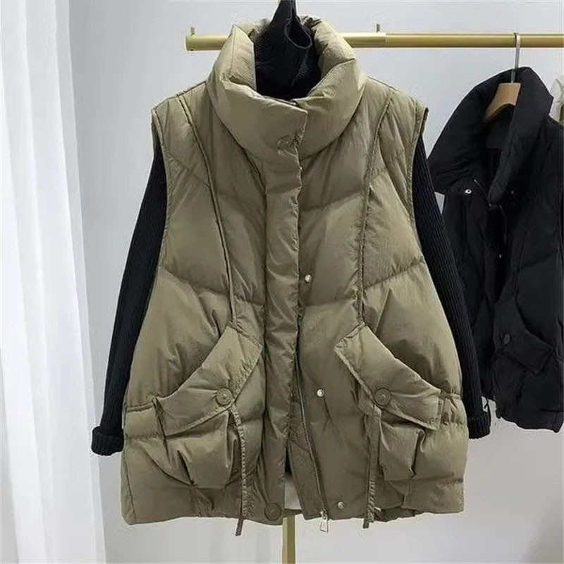 Ležerni široki prsluk Ženska modna vjetrootporna topla jakna bez rukava Pamuk Chaleco veliki džep, zimski debeli prsluk