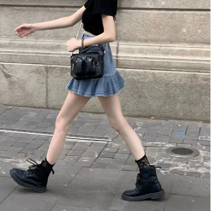 Poartă blugi pentru femeie cu talie înaltă Fusta din blugi Y2k Pantaloni scurți Fuste Blugi de damă albaștri Fustă mini pentru femei Îmbrăcăminte pentru femei Streetwear 2022