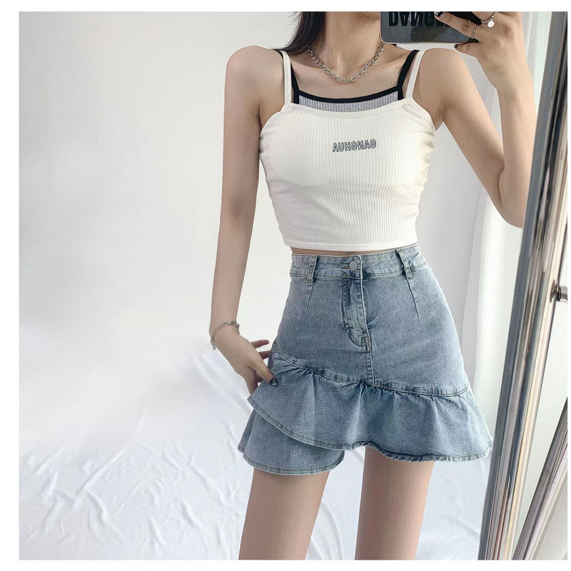 Poartă blugi pentru femeie cu talie înaltă Fusta din blugi Y2k Pantaloni scurți Fuste Blugi de damă albaștri Fustă mini pentru femei Îmbrăcăminte pentru femei Streetwear 2022