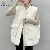 Ležerni zimski bomber pamučni prsluk Ženske prevelike 5xl široke debele jakne bez rukava Korejski topli podstavljeni prsluk Parka s velikim džepovima